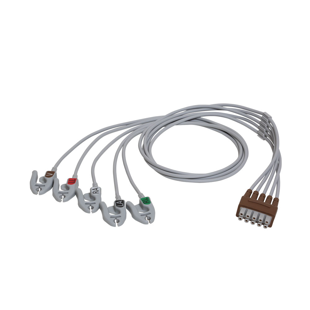 ECG Leadwire set, 5-lead, grouped, grabber, AHA, 74 cm/29 in, 1/pack ECG Leadwire set, 5-lead, grouped, grabber, AHA, 74 cm/29 in, 1/pack