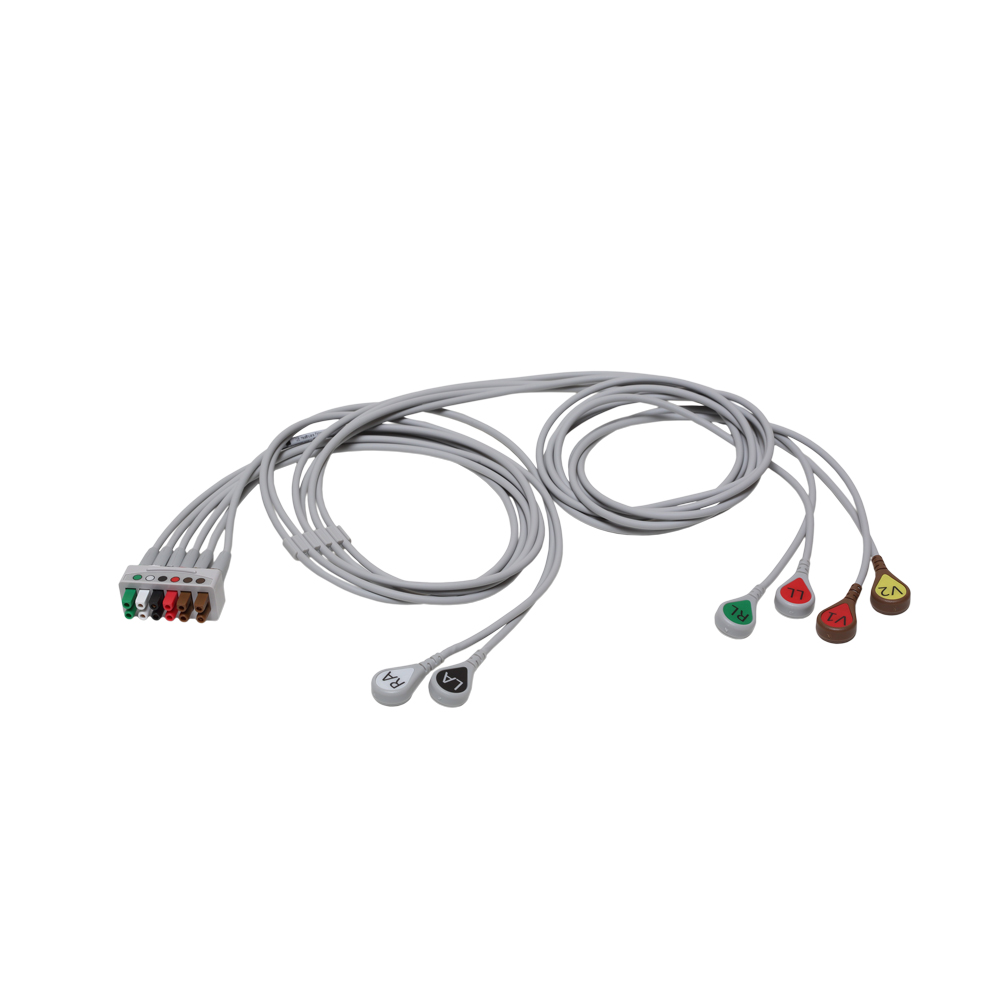 ECG Leadwire set, 6-lead, grouped, snap, AHA, mix 74 cm/29 in, 130 cm/51 in, 1/pack