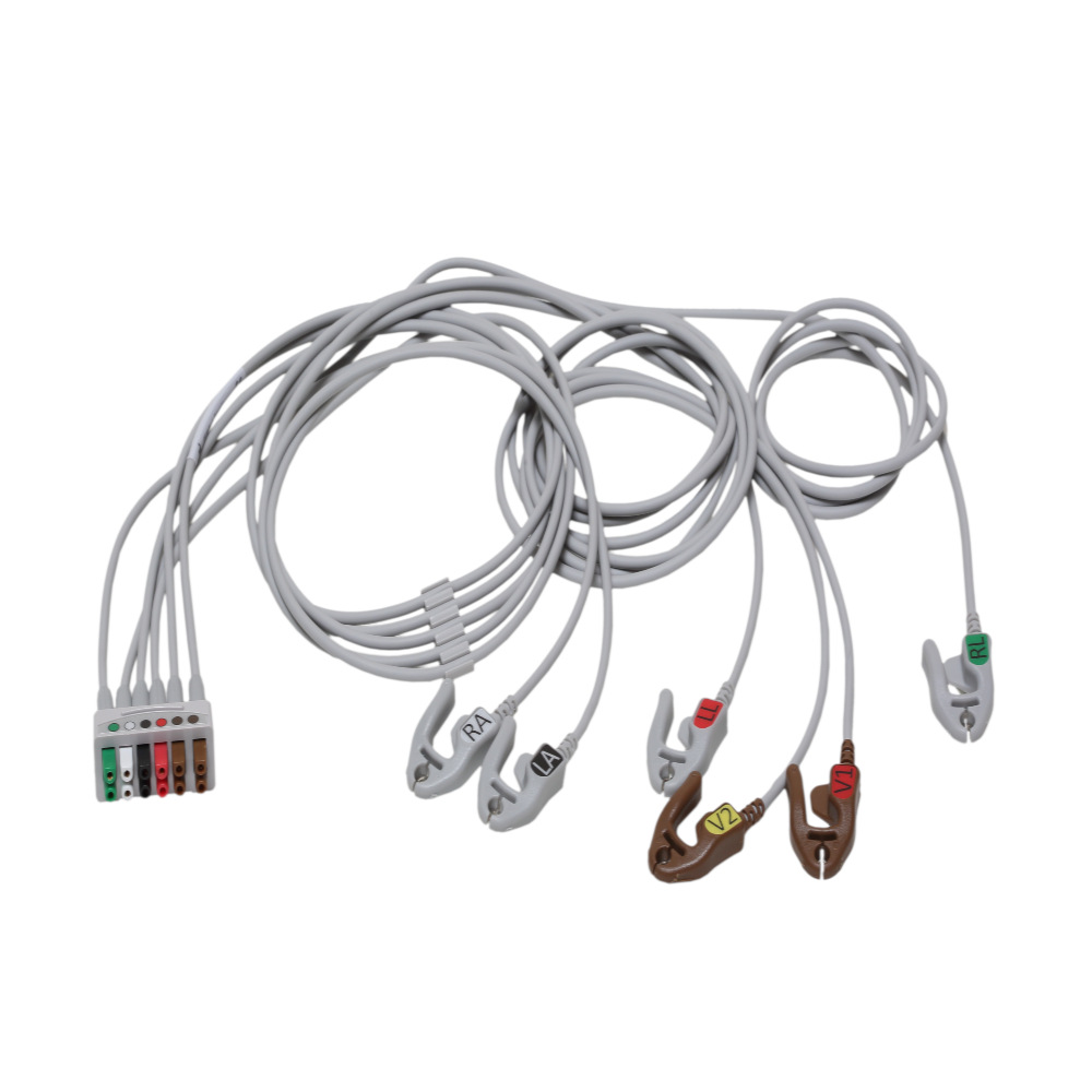 ECG Leadwire set, 6-lead, grouped, grabber, AHA, mix 74 cm/29 in, 130 cm/51 in, 1/pack ECG Leadwire set, 6-lead, grouped, grabber, AHA, mix 74 cm/29 in, 130 cm/51 in, 1/pack