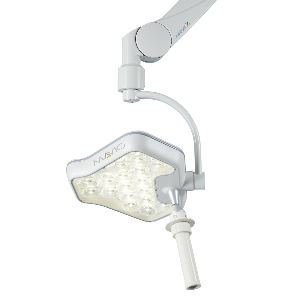 MAVIG Lamp YLED-1F with Portegra2 extension/spring arm 750/950 mm with 1 sterilizable handle